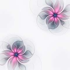 Beautiful fractal pink flowers on gray background