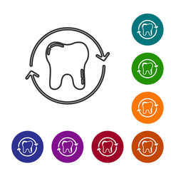 Black line Tooth whitening concept icon isolated on white background. Tooth symbol for dentistry clinic or dentist medical center. Set icons in color circle buttons. Vector