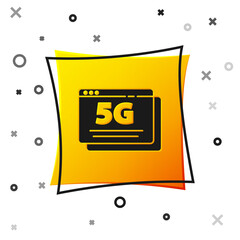 Black 5G new wireless internet wifi connection icon isolated on white background. Global network high speed connection data rate technology. Yellow square button. Vector