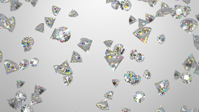 Rain of diamonds 3D rendering illustration