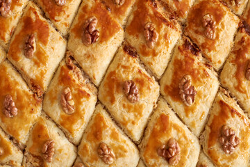 homemade baklava with walnuts.