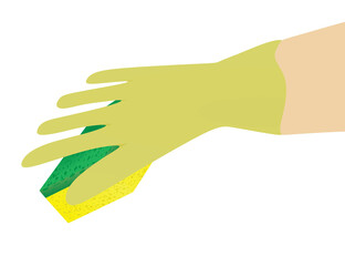Yellow glove hand hold sponge. vector
