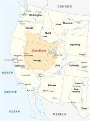 Vector map of the Great Basin in the western United States 