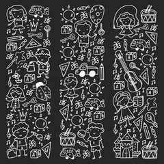 Vector pattern with little children. Kindergarten. Imagination. Creativity. Play.