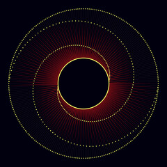 Spiral with red lines and yellow dots as dynamic abstract vector background or logo or icon. Yin and Yang symbol.