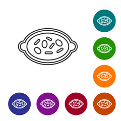 Black line Kheer in a bowl icon isolated on white background. Traditional Indian food. Set icons in color circle buttons. Vector