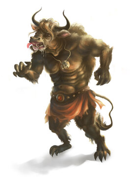 Mythical character Minotaur.Bull. Isolated on a white background. Digital.