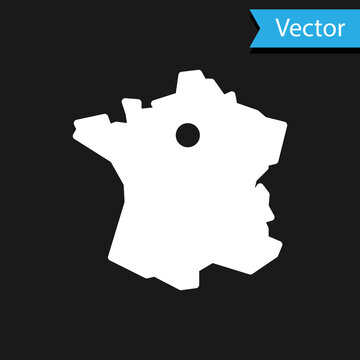 White Map of France icon isolated on black background. Vector