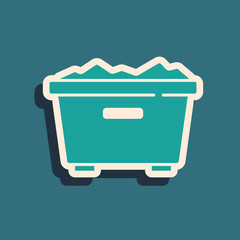 Green Trash can icon isolated on green background. Garbage bin sign. Recycle basket icon. Office trash icon. Long shadow style. Vector