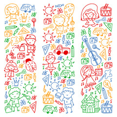 Vector pattern with little children. Kindergarten. Imagination. Creativity. Play.