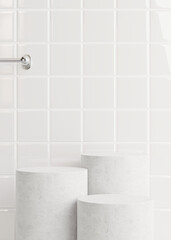 3d render of podium in bathroom for product display