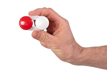 Man hand is holding contact lens case