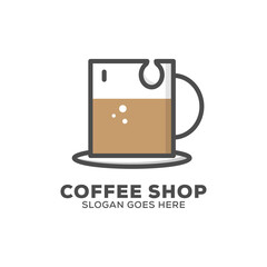 fresh coffee mug logo, outline coffee shop logo template, flat design vector illustration