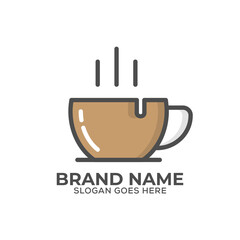 fresh coffee cup logo, outline coffee shop logo template, flat design vector illustration