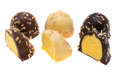 chocolate candies with mango isolated