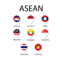 National flag in ASEAN, Vector pin icon design.