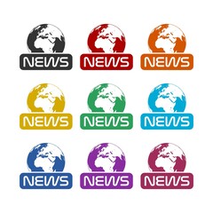 World news icon isolated on white background color set