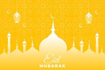 eid mubarak beautiful design with hanging lanterns and crescent moon and the mosque in the background (2)