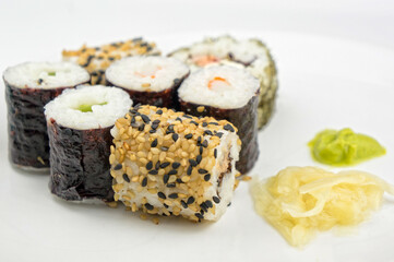 Japanese sushi on white background