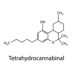 Formula of chemical structure of Tetrahydrocannabinol. Vector EPS 10.