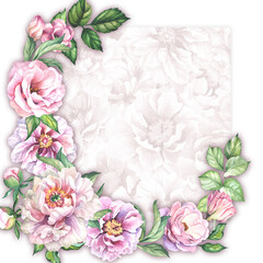 pink peonies card