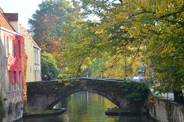 Autumn in Bruges, Belgium. Bruges, the capital of West Flanders in northwest Belgium, is distinguished by its canals, cobbled streets and medieval buildings.