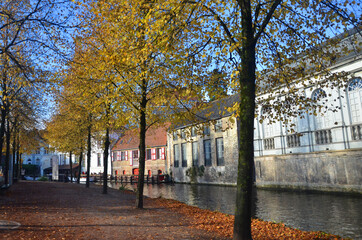 Autumn in Bruges, Belgium. Bruges, the capital of West Flanders in northwest Belgium, is distinguished by its canals, cobbled streets and medieval buildings.