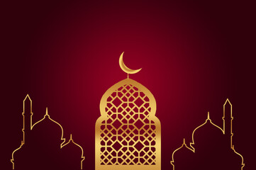 beautiful islamic background with crescent moon and mosque icons