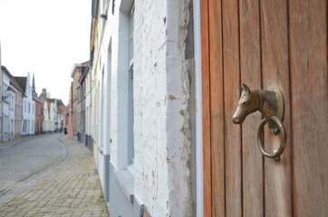A special horse head door knocker at Bruges, Belgium.