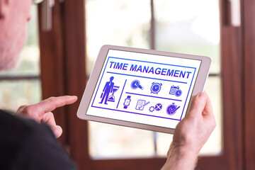 Time management concept on a tablet