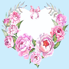 flowers illustration with pink peonies