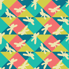 flying dragonflies on a colorful geo background