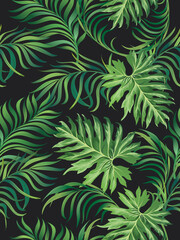 Fototapeta na wymiar Jtropical vector pattern with leaves. Trendy summer print. Exotic seamless background.