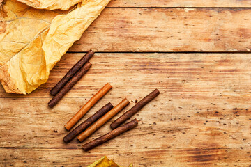 Cigarillos and tobacco leaf