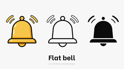 Flat notification bell vector illustration set. Bell set for ui and smartphone. Set of bell symbols for notification