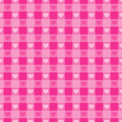 Pink hearts seamless checkered pattern, Romantic love and Valentine's day concept, Vector illustration