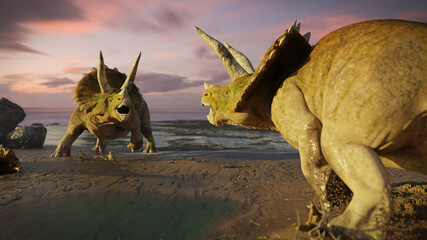 Triceratops horridus dinosaur at the ocean