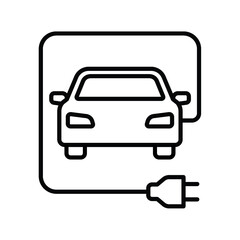 Electric car with plug pictogram outline icon symbol design, EV car hybrid vehicles charging point logotype, Eco friendly vehicle concept, Vector illustration