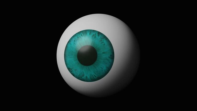 3d rendering of an human blue eye moving around on a black background
