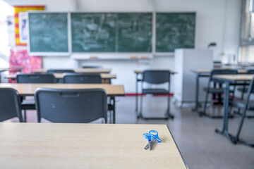 empty classroom in germany due to Corona virus as school are closed schools stay open during Covid cases