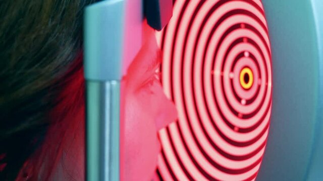 Medical device is measuring woman's range of vision