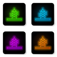 Black Antenna icon isolated on black background. Radio antenna wireless. Technology and network signal radio antenna. Abstract banner with liquid shapes. Vector