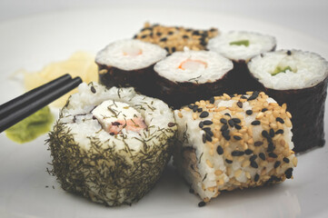 Japanese sushi on white background