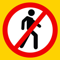No access for pedestrians prohibition sign, no trespassing sign, authorized personnel only, do not walk or stand here vector footprint  in prohibition sign, no crossing pictogram. vector illustration.