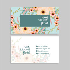 Flower business cards mint green