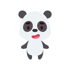 Cute little panda on white background. Cartoon animal character for kids cards, baby shower, birthday invitation, house interior. Bright colored childish vector illustration.