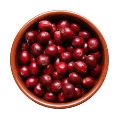 arabica coffee berries in a bowl  isolated on a white background. Ripe red coffee berries.