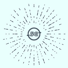 Black line 5G new wireless internet wifi connection icon isolated on grey background. Global network high speed connection data rate technology. Abstract circle random dots. Vector