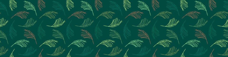 Green leaf pattern seamless. Floral background with palm leaves ornament. Vector seamless pattern design. Floral graphics concept for tropical spa, beauty studio banner, botanical textile backdrop.