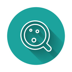 White line Coffee cup icon isolated with long shadow. Tea cup. Hot drink coffee. Green circle button. Vector